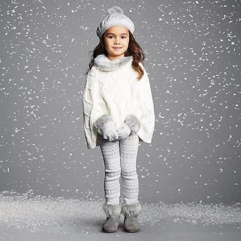NWT Janie & Jack Cable Knit Fur Collar Cape 3-6mo - Picture 2 of 6